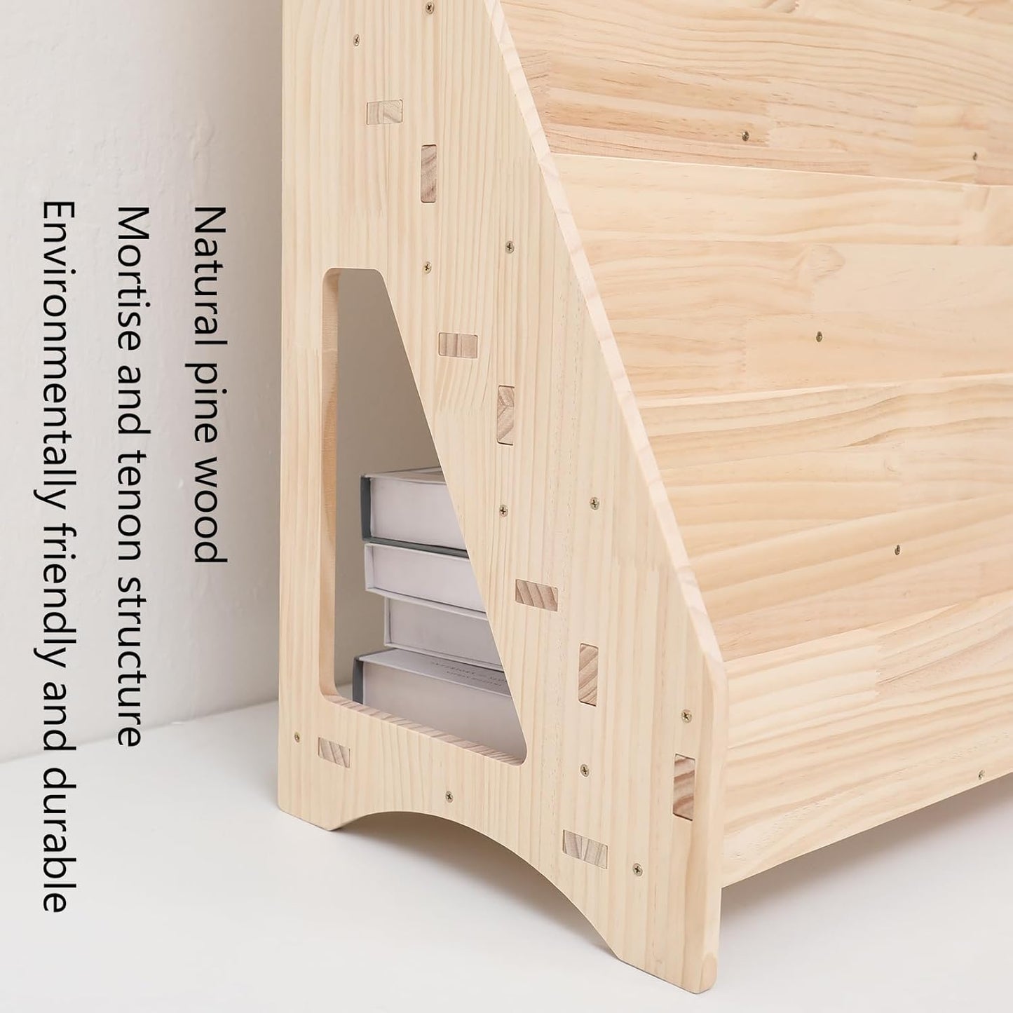 Montessori Toddler Book Shelf Organizer Single Sided Book Rack Display with Toy Storage, Children Baby Classroom Bookshelf, Kids Room bookcases cabinets & Shelves Natural Pine (31”)