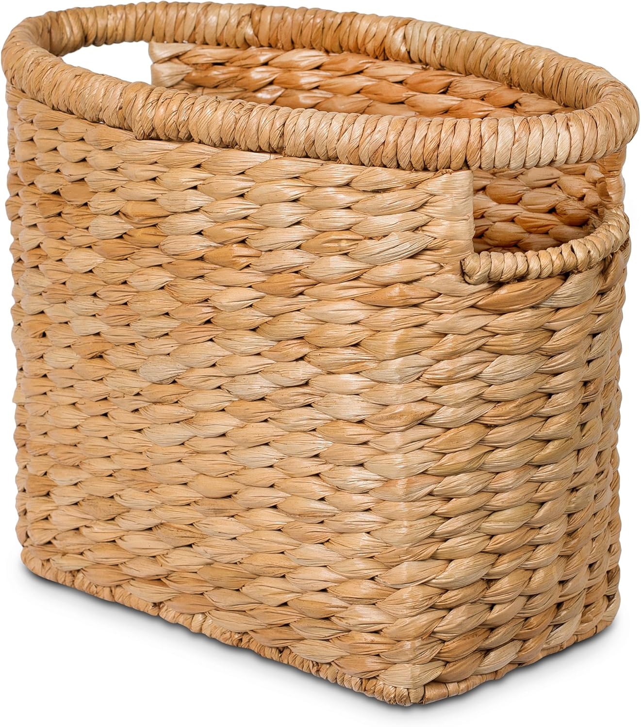 BIRDROCK HOME Woven Seagrass Magazine Basket - Brown Wash - Hand Woven - Living Room Bathroom Storage - Handles - Sturdy Metal Frame