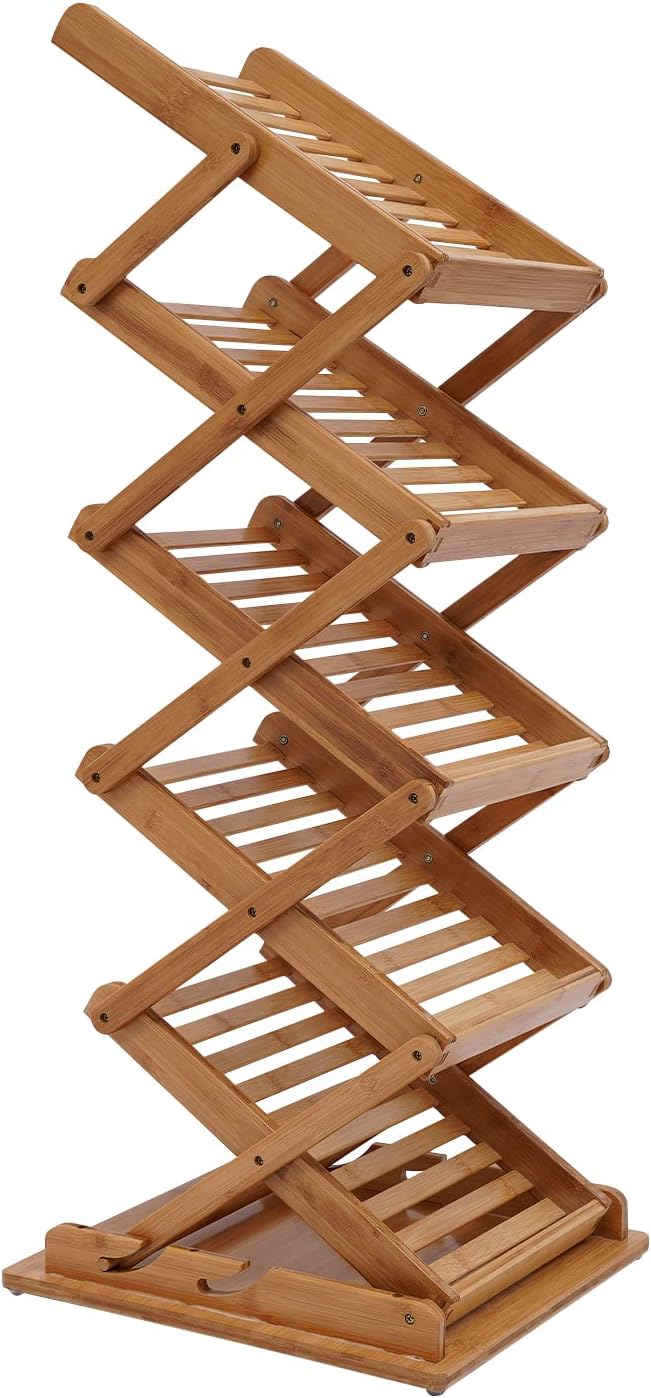 Bamboo Foldable Magazine Rack Floor Stand,5-Layer Brochure Display Stand,Portable Pop-up Magazine Rack Shelf for Home Office Retail Store Display
