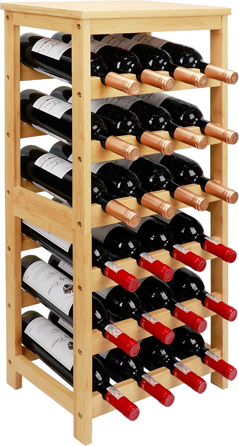 Bamboo Wine Rack, 3-Tier 12 Bottles Wine Storage Cabinet Shelf, Easy-Assembly Freestanding Bamboo Wine Racks Countertop for Kitchen Pantry Dining Room Bar, Walnut