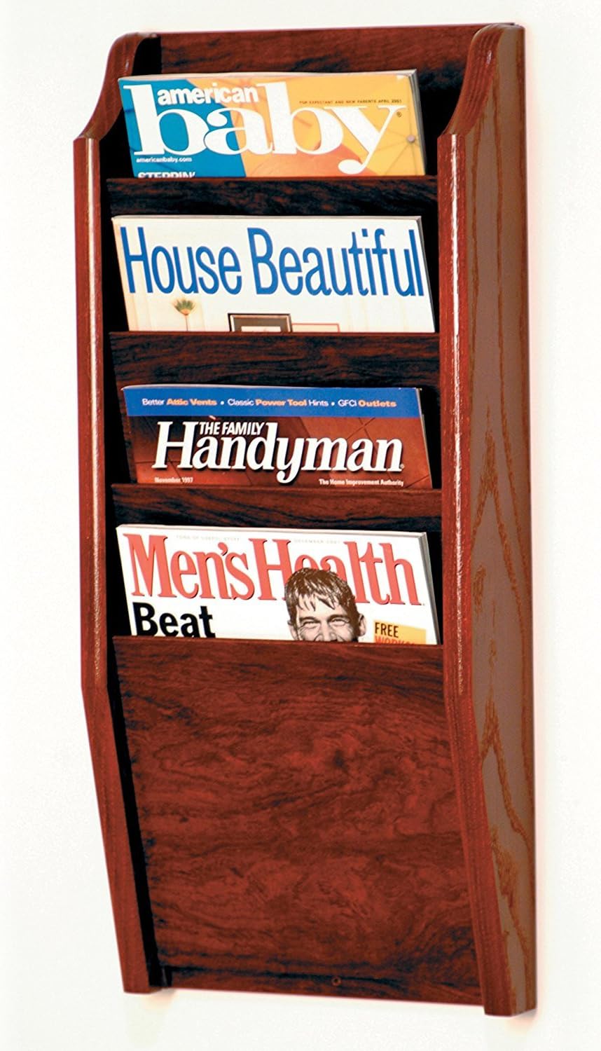 Wooden Mallet 4 Pocket Cascade Magazine Rack, Mahogany