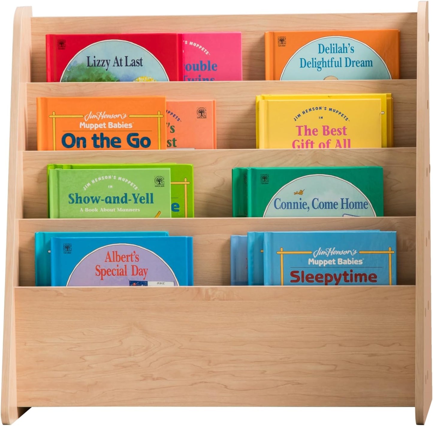 IRIS USA Wide Wooden Magazine Rack, 4-Pocket Periodical Book Sketchbook Stand with Deep Compartments for Living Room Office, Light Brown