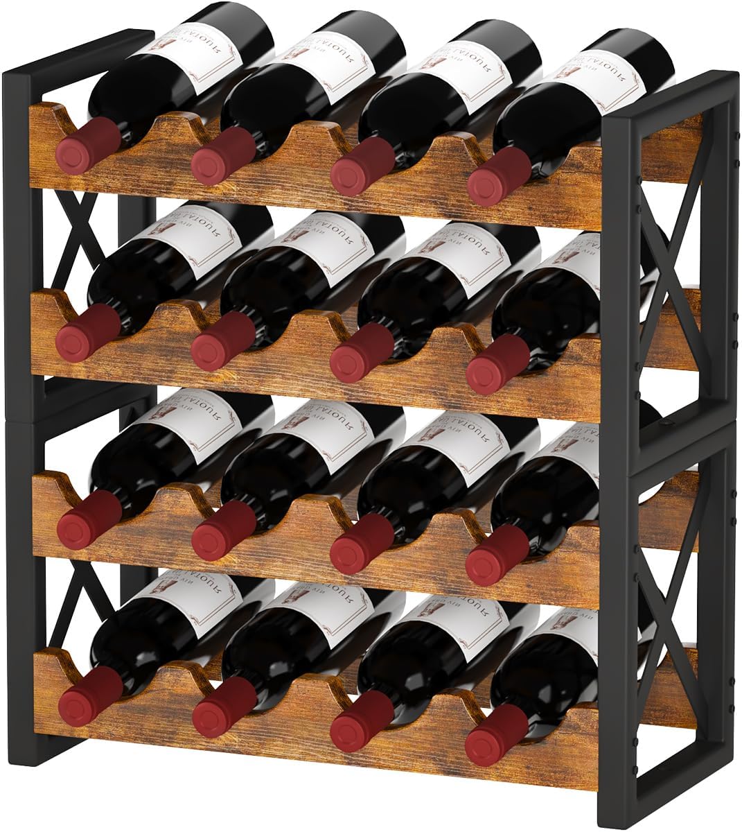 Homeiju 56-Bottle Wine Rack Freestanding Floor, Wooden Wine Storage Shelf, Stackable Wine Rack with Tabletop for Living Room,Kitchen or Wine Cellar