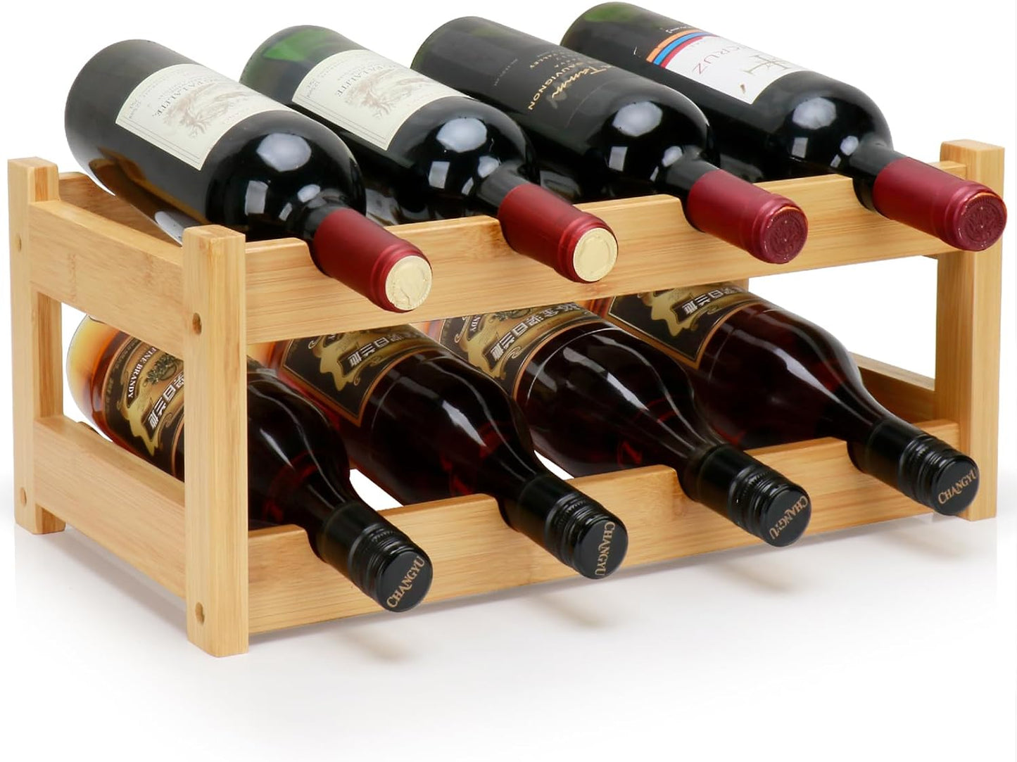 Bamboo Wine Rack, 3-Tier 12 Bottles Wine Storage Cabinet Shelf, Easy-Assembly Freestanding Bamboo Wine Racks Countertop for Kitchen Pantry Dining Room Bar, Walnut