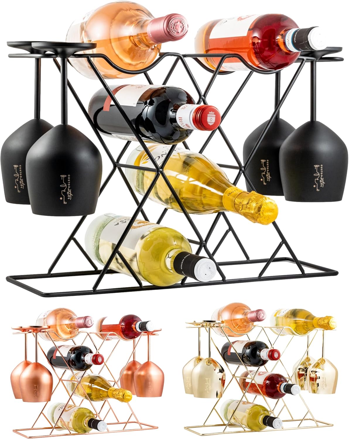 Gusto Nostro Countertop Wine Rack - 14 Bottle Freestanding Modern Black Metal Small - 3 Tier Tabletop Wine Holder Stand for Cabinet, Pantry - Wine Racks Countertop - No Assembly Required