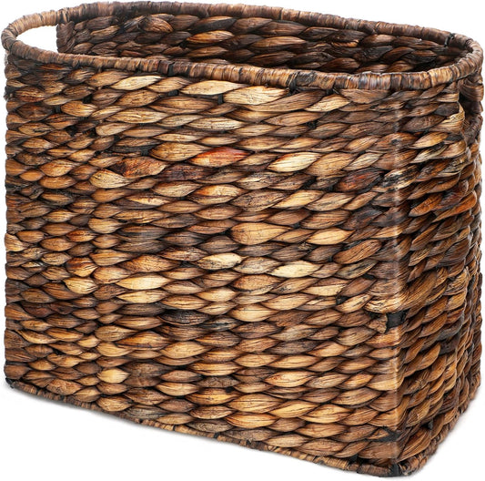 Tatuo Seagrass Magazine Baskets Magazine Holder Tall Narrow Woven Storage Wicker Basket Floor Bathroom Home Office Handwoven Holder for Books, Newspaper, File and Mail(Dark Brown)