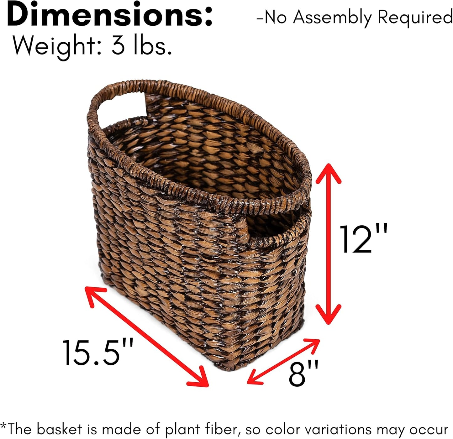 BIRDROCK HOME Woven Seagrass Magazine Basket - Brown Wash - Hand Woven - Living Room Bathroom Storage - Handles - Sturdy Metal Frame