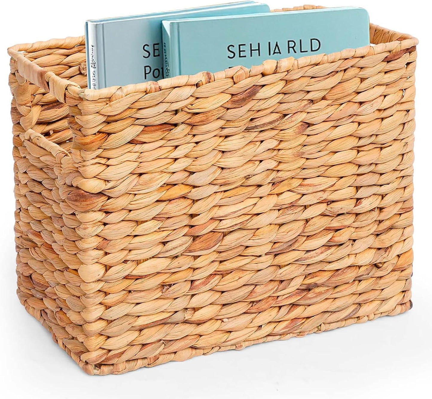 Magazines Holder - Wicker Magazine Rack, Handwoven Magazine Holders for Bathroom, Magazine Organizer for Books, Newspaper, Water Hyacinth Magazine Basket, 14.2 x 11.4 x 6.7 inch