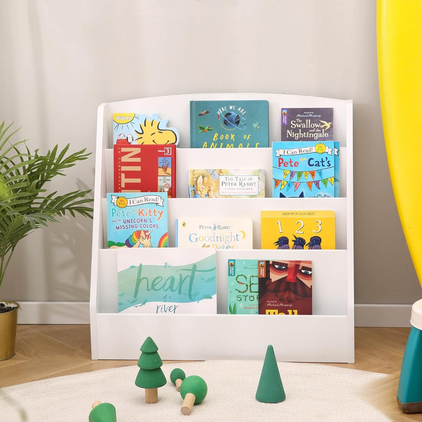 TOETOL 5-Tier Kids Bookshelf - Toddler Book Display Shelves for Classrooms, Playrooms, and Nursery - Wooden Children Book Rack (Natural)