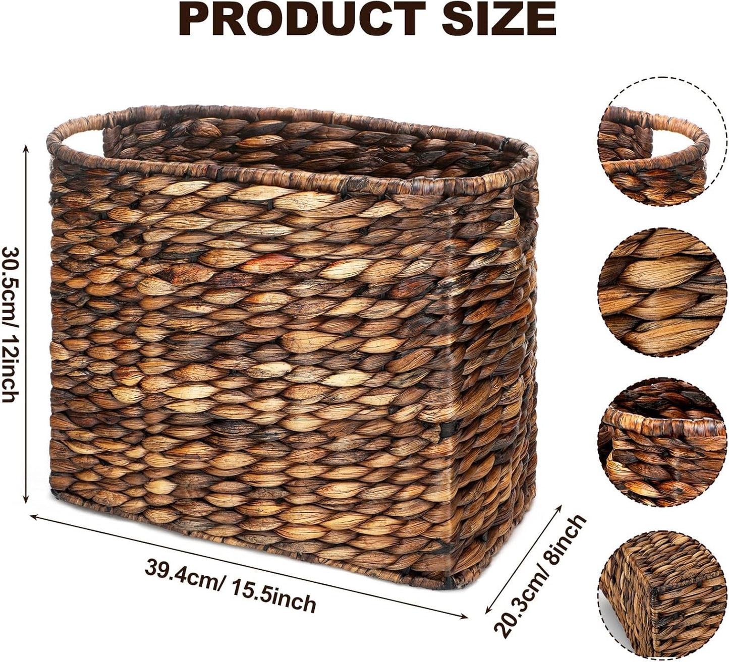Tatuo Seagrass Magazine Baskets Magazine Holder Tall Narrow Woven Storage Wicker Basket Floor Bathroom Home Office Handwoven Holder for Books, Newspaper, File and Mail(Dark Brown)