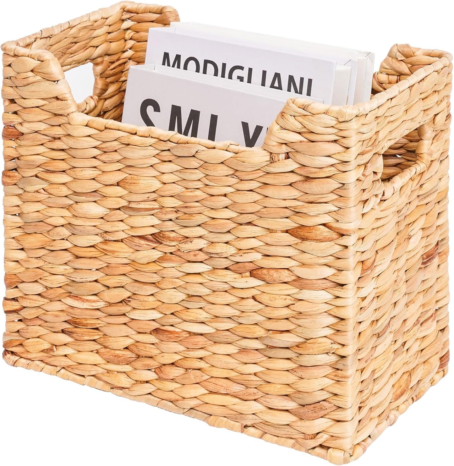 Magazines Holder - Wicker Magazine Rack, Handwoven Magazine Holders for Bathroom, Magazine Organizer for Books, Newspaper, Water Hyacinth Magazine Basket, 14.2 x 11.4 x 6.7 inch