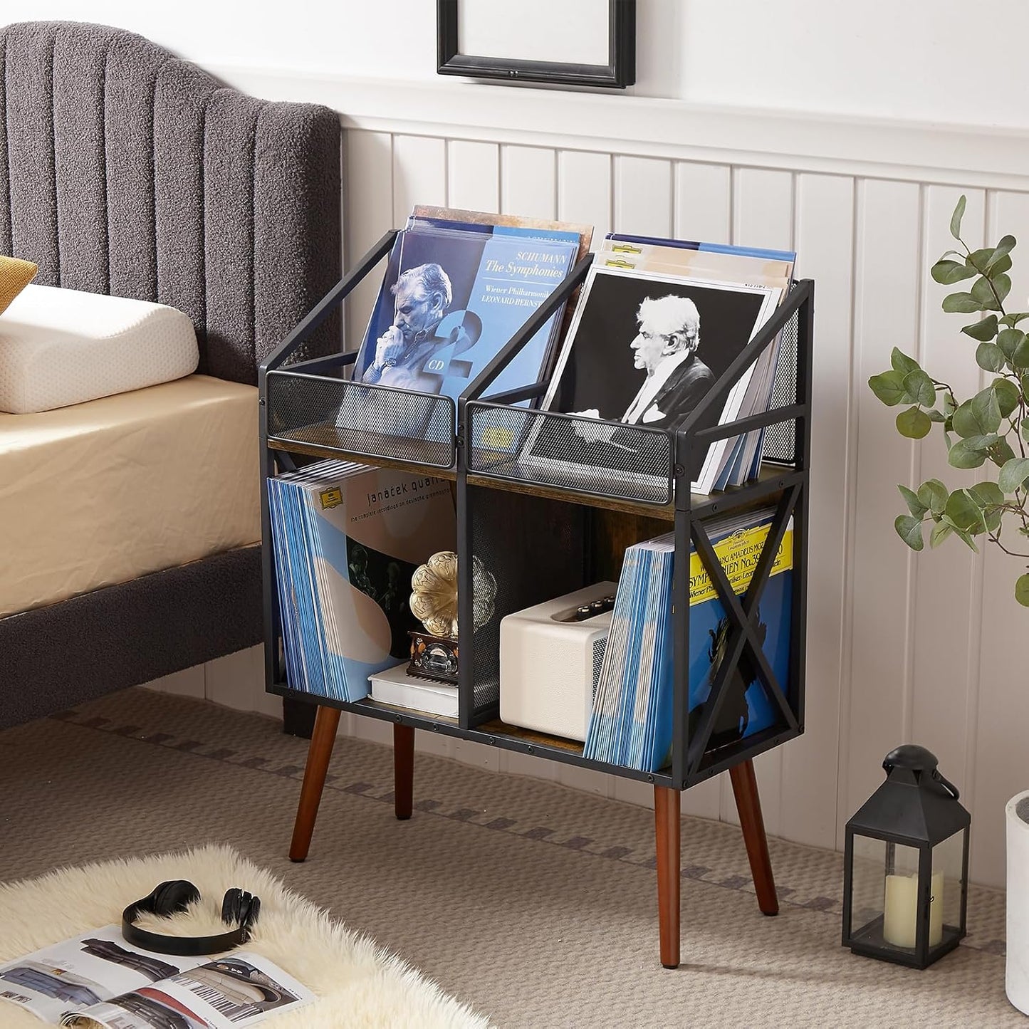 Vinyl Record Storage Holder Rack,250 LP Wooden Record Display Table for Albums Books Magazines Files for Living Room Bedroom Patent Pending