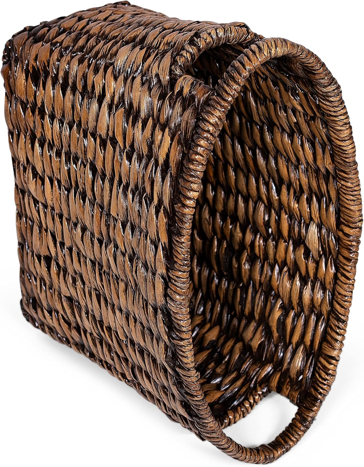 BIRDROCK HOME Woven Seagrass Magazine Basket - Brown Wash - Hand Woven - Living Room Bathroom Storage - Handles - Sturdy Metal Frame