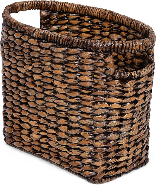 BIRDROCK HOME Woven Seagrass Magazine Basket - Brown Wash - Hand Woven - Living Room Bathroom Storage - Handles - Sturdy Metal Frame
