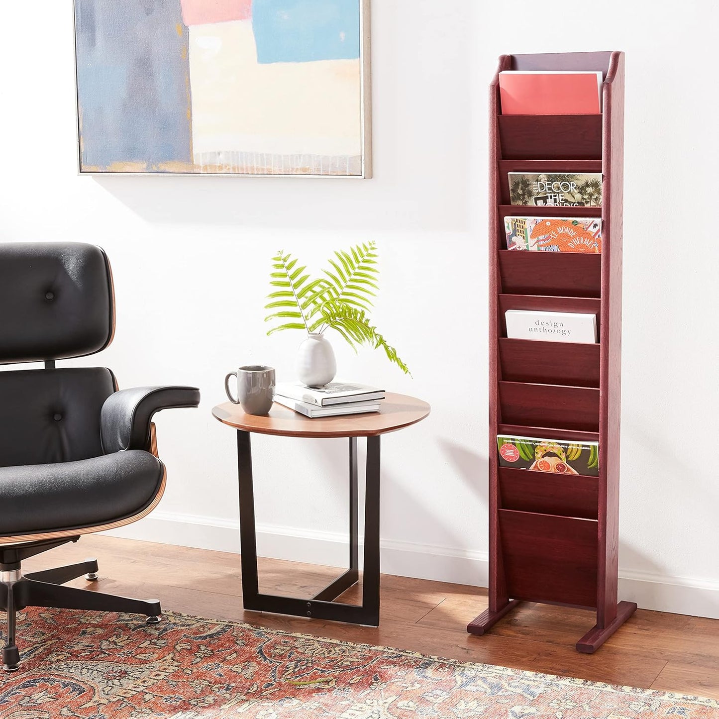 Wooden Mallet 10-Pocket Cascade Free-Standing Magazine Rack, Mahogany
